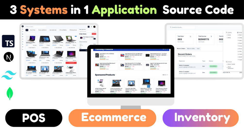 Modern Next.js & TypeScript 3 systems in 1 Application Source Code: Ecommerce, POS, and Inventory Management
